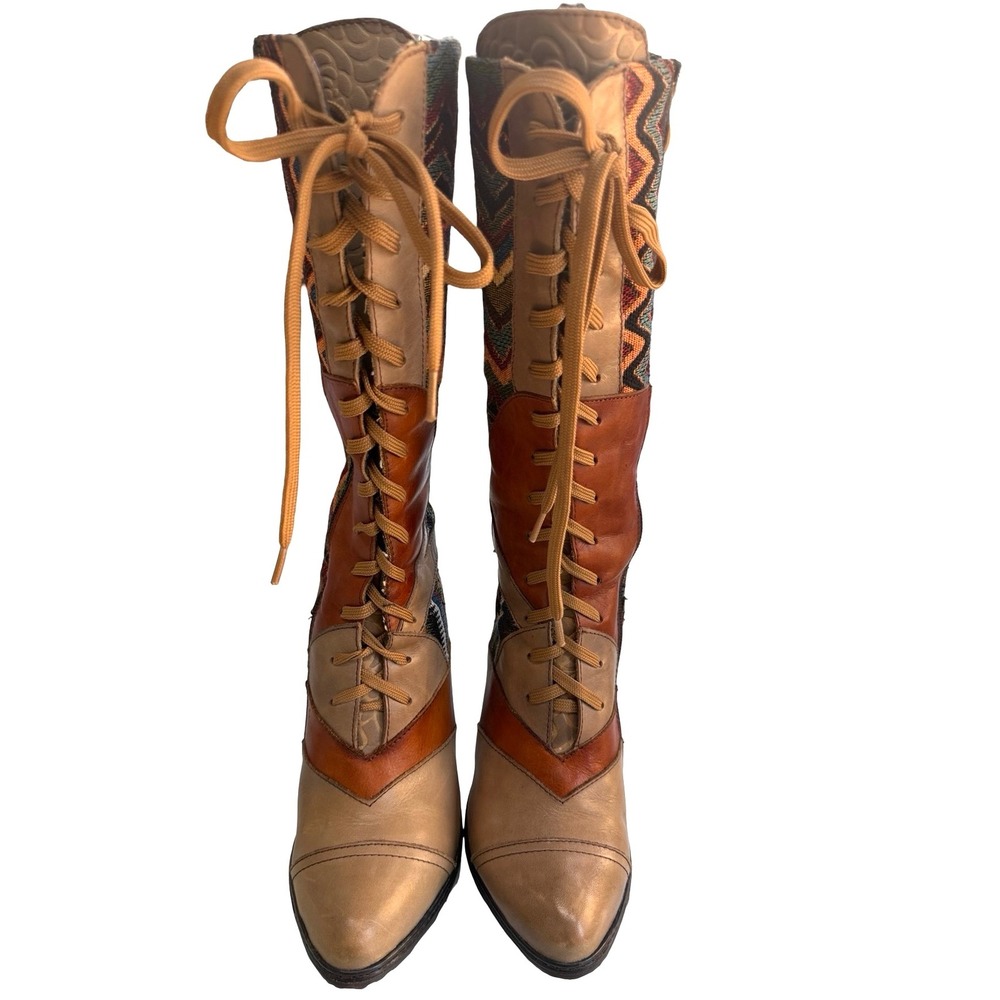Stylish Multi-Color Women's Heeled Boots - Orange Accent - Picture 4 of 15